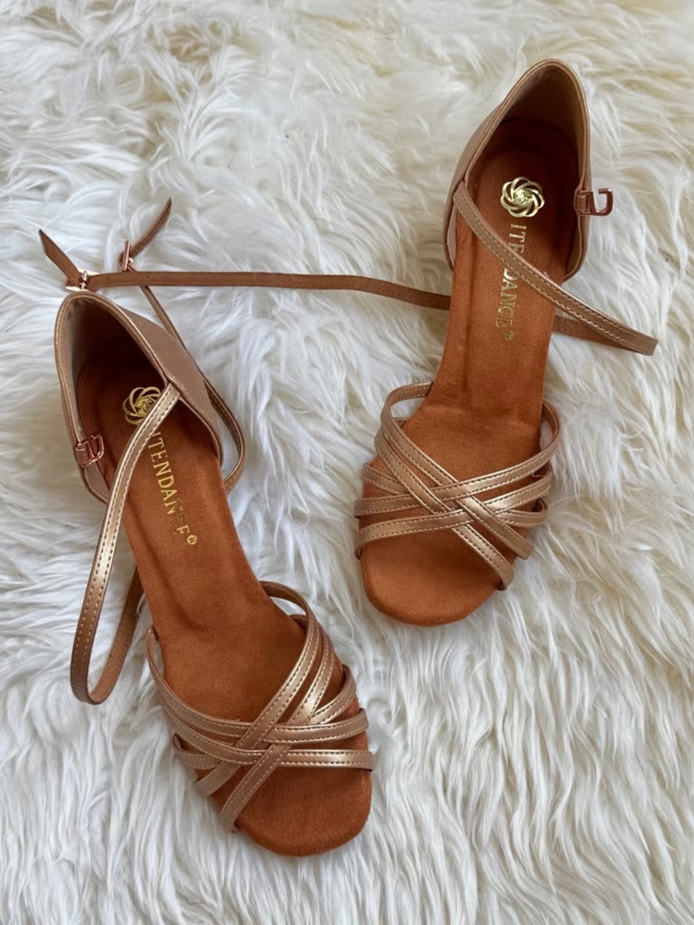 Time and Tru Metallic Rose Gold Strappy Ankle‑Tie Sandals